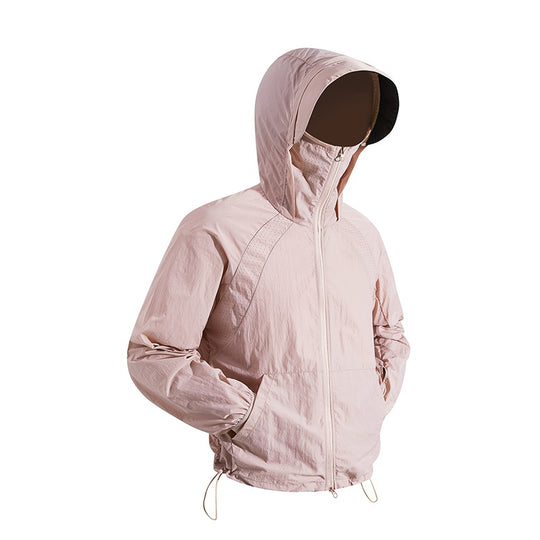 Unisex nan leichte wind- und wasserabweisende Kapuzenjacke mit verstellbarem Saum und Packsack R&B