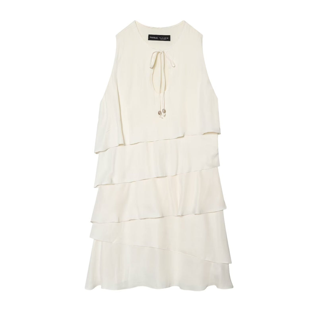 Damen Midi-Kleid mit schwingendem Volant und elegantem Bindegürtel R&B