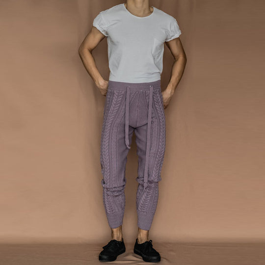 Herren Strickhose mit dezentem Zopfmuster und praktischem Bindegürtel R&B