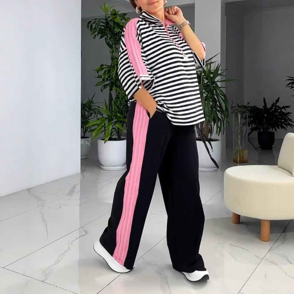Damen Übergroßes Poloshirt mit gestreiftem Design und modischen Akzenten Heidi-Mode