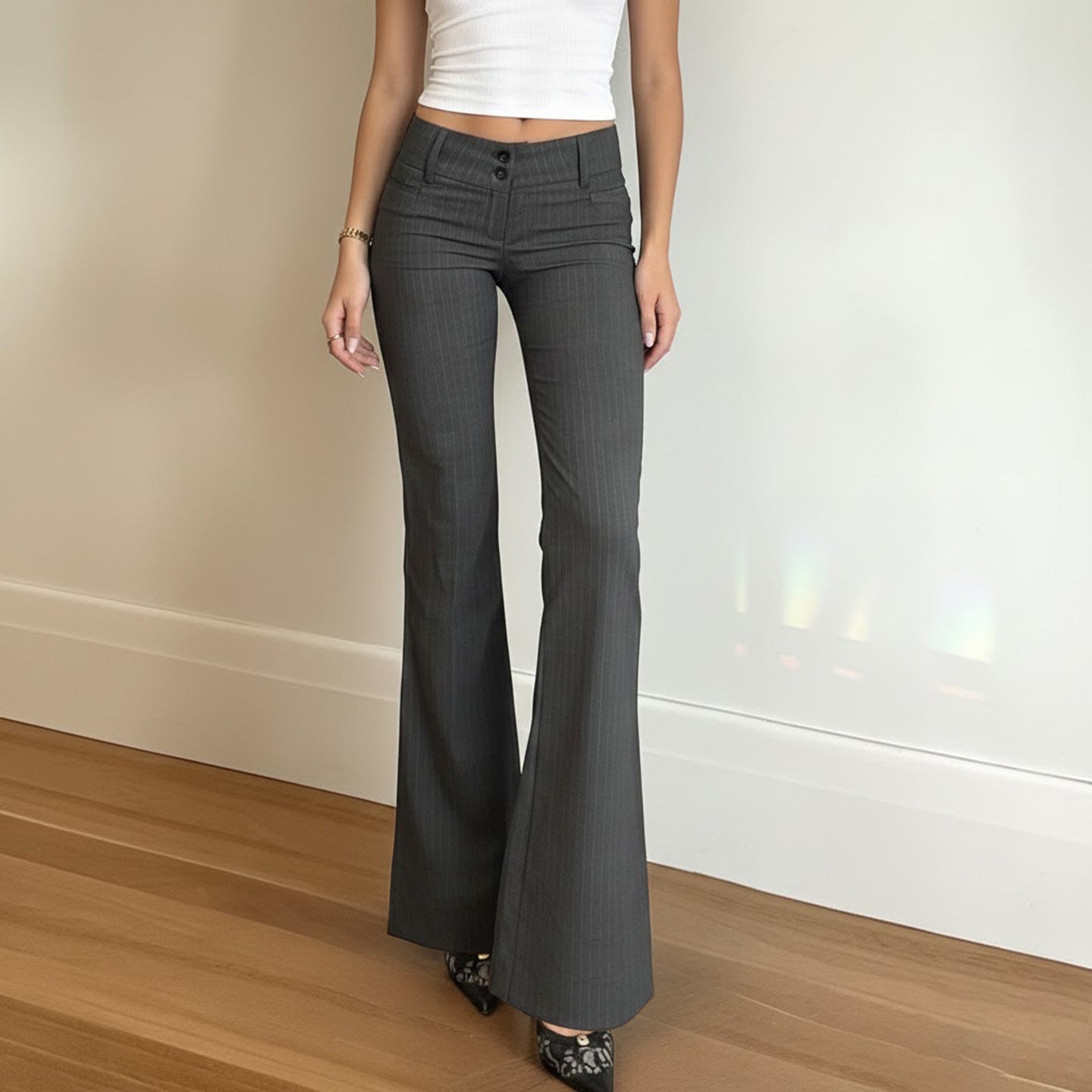 Damen Flared Jeans mit modischem Streifenmuster und hohem Bund R&B