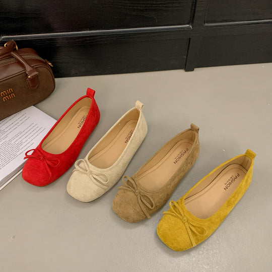 Damen Ballerinas mit zierlicher Schleifenverzierung und bequemer Ledersohle R&B