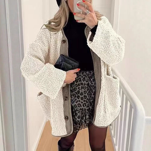 Damen Kuschelige Teddyjacke mit Knopfverschluss und weiter Schnitt R&B