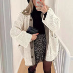 Damen Kuschelige Teddyjacke mit Knopfverschluss und weiter Schnitt R&B