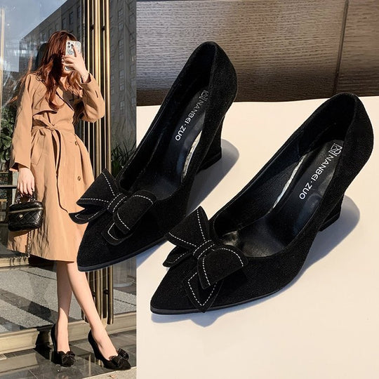 Damen elegante Wedge-Pumps mit modischem Schleifenakzent R&B