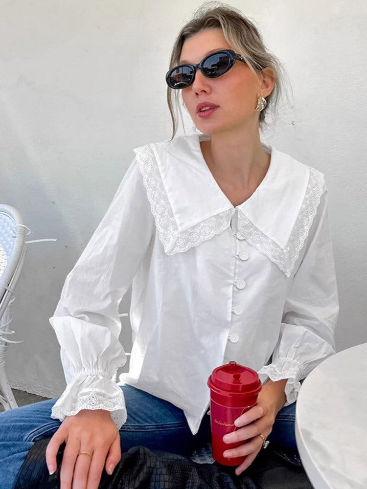Damen Bluse mit großen Spitzeneinsätzen R&B