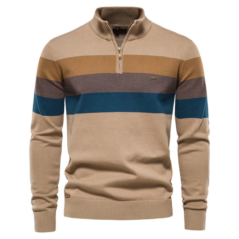 Herren Strickpullover mit modischem Stehkragen und feinen Streifen
