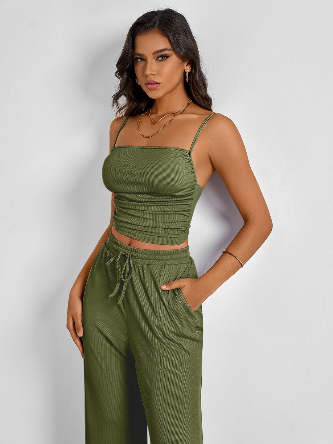 Damen Ripp-Top mit verstellbaren Spaghettiträgern und elastischer Taille R&B