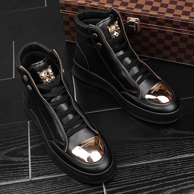 Damen High-Top Sneakers mit goldenen Details und Reißverschluss von R&B