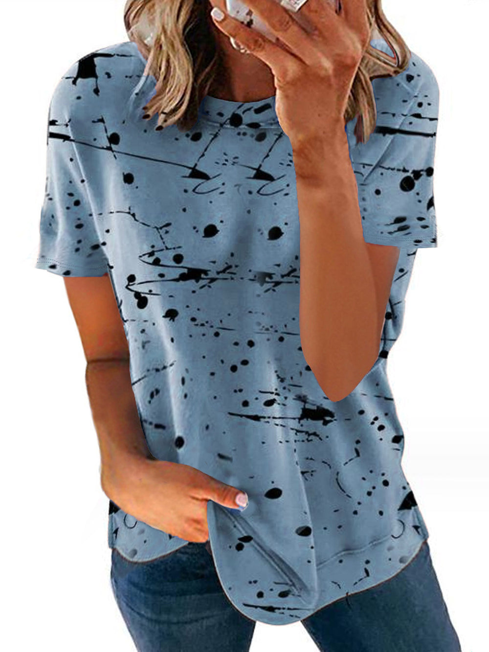Damen Kreatives Kurzarm-T-Shirt mit modernem Spritzdesign R&B