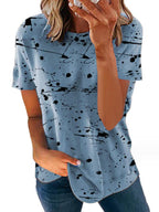 Damen Kreatives Kurzarm-T-Shirt mit modernem Spritzdesign R&B