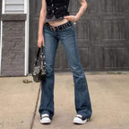 Damen lässige Flared Jeans im Retro-Stil mit hohem Bund