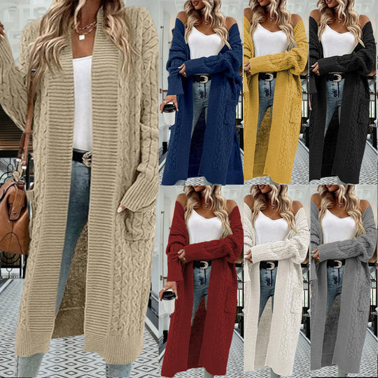 Damen Grobstrick-Cardigan mit offenen Taschen und texturiertem Kabelfinish R&B