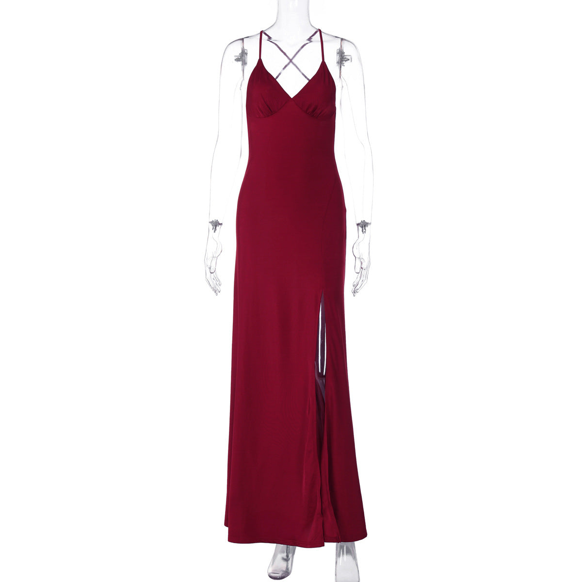 Damen Maxikleid mit raffinierten Spaghettiträgern und hohem Schlitz R&B