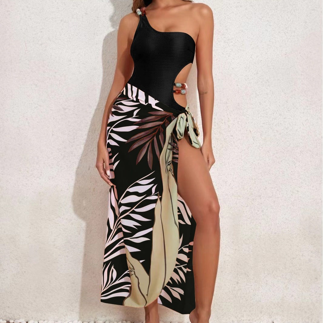 Damen Badeanzug-Set mit asymmetrischem Oberteil und elegantem Sarong R&B