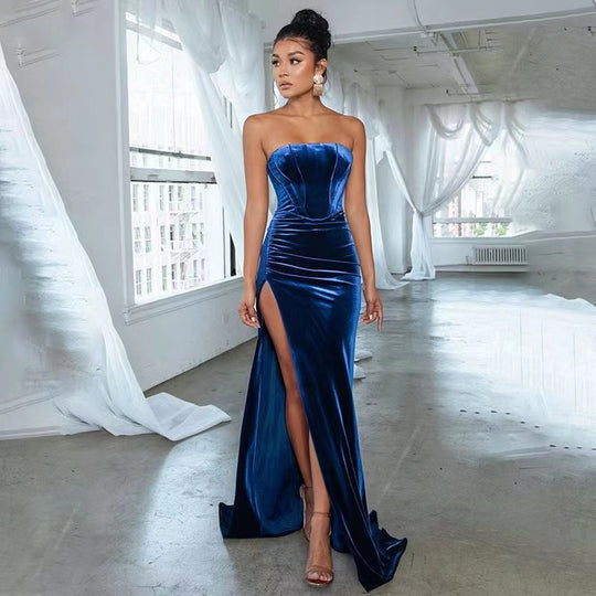 Damen elegantes Abendkleid mit taillierter Silhouette und hohem Beinschlitz R&B