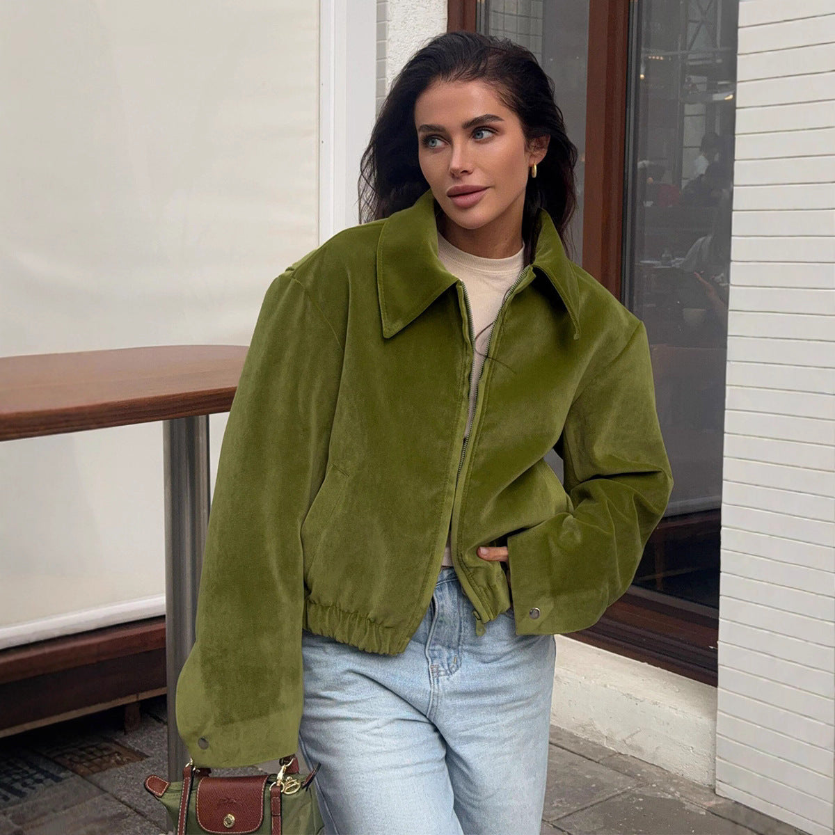 Damen Modische Veloursjacke mit elastischem Bund R&B