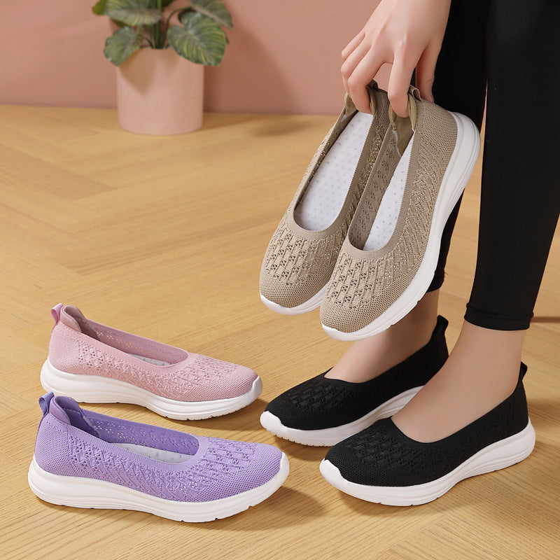 Damen Slip-On Freizeitschuhe mit atmungsaktivem Strickoberteil