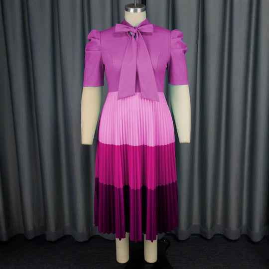 Damen Elegantes Plisseekleid mit Schleifenkragen R&B