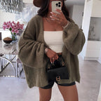 Damen lässiger Strickcardigan mit voluminösen Ärmeln und weichem Material R&B