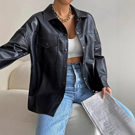Damen Kunstleder Overshirt R&B