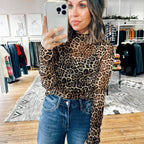 Damen langärmliges transparentes Oberteil mit Leopardenmuster und hohem Kragen R&B