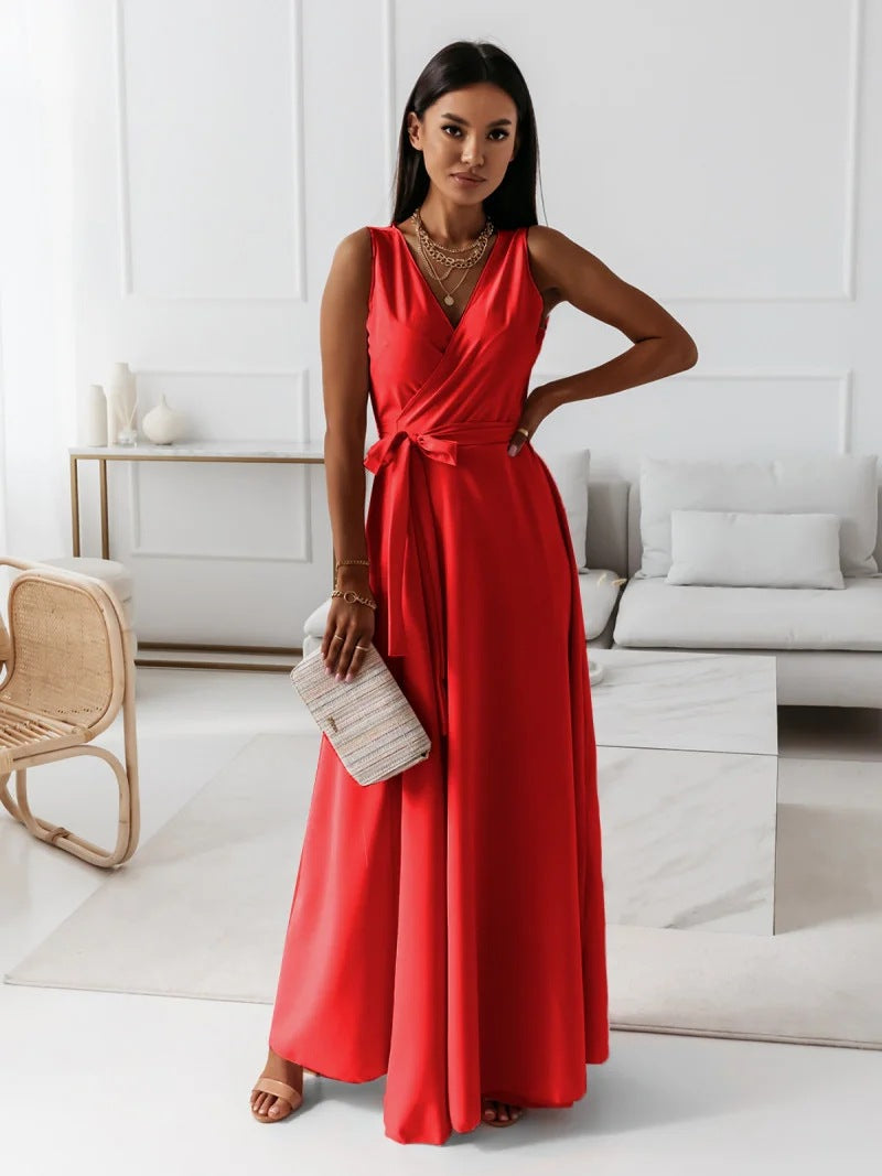 Damen Maxikleid mit elegantem Wickel-Design und schwingendem Rock R&B