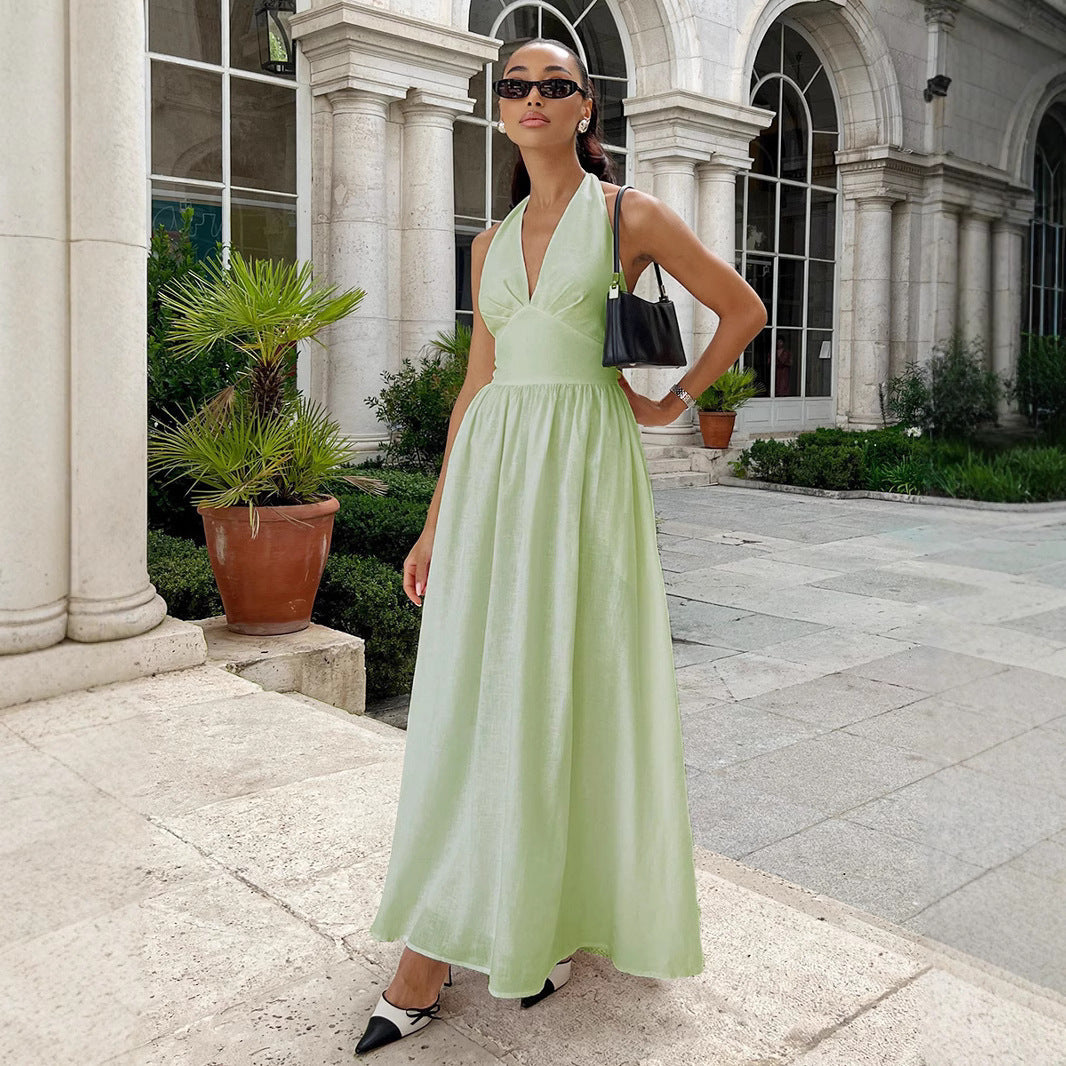 Damen Elegantes Maxikleid mit Halterneck-Design und fließendem Rock R&B