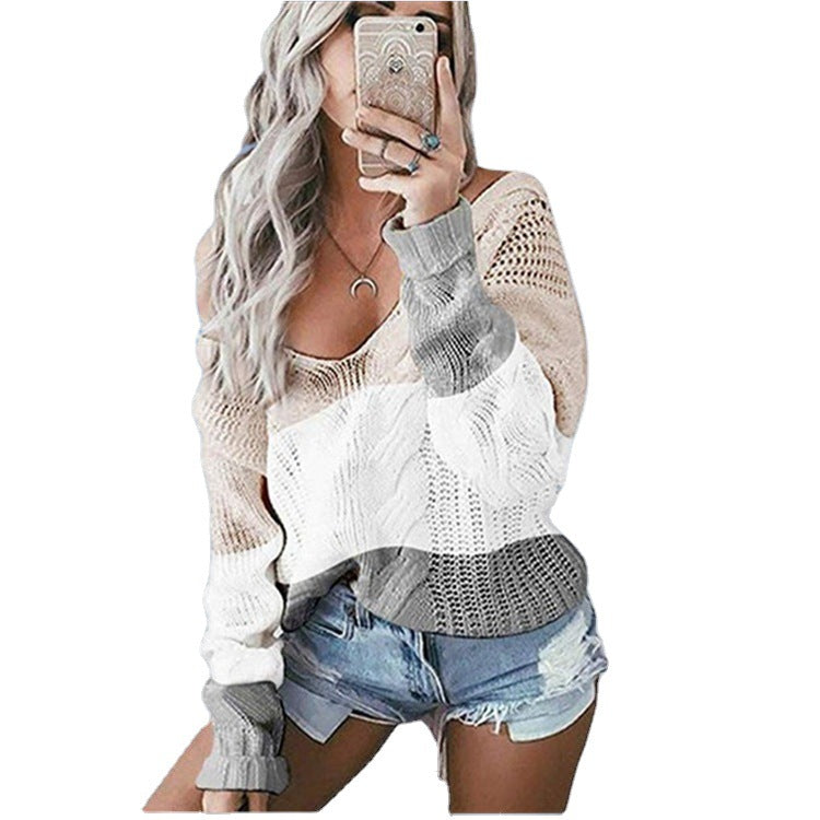 Damen Strickpullover mit großzügigem Ausschnitt und modischem Muster R&B