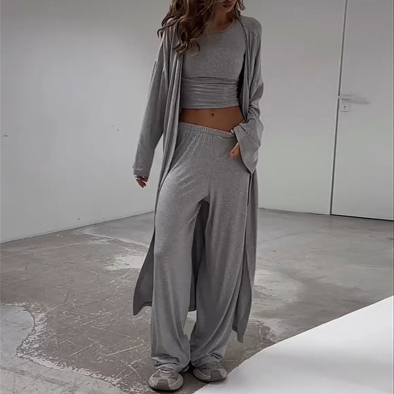 Damen gemütliches Loungewear-Set mit weitem Cardigan und Cropped Top R&B