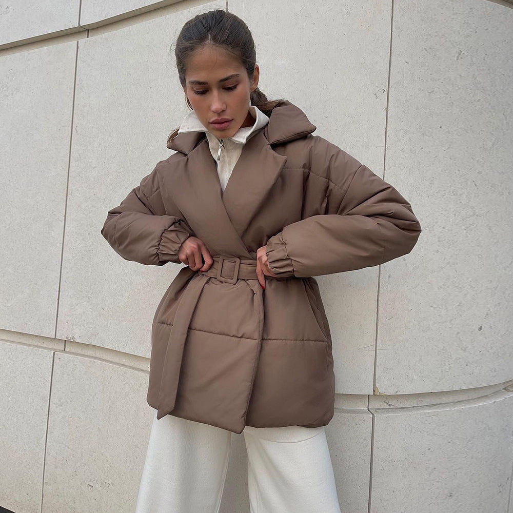 Damen Elegante und warme Wattierte Jacke mit Taillengürtel R&B