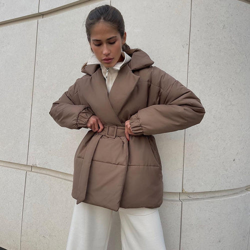 Damen Elegante und warme Wattierte Jacke mit Taillengürtel R&B