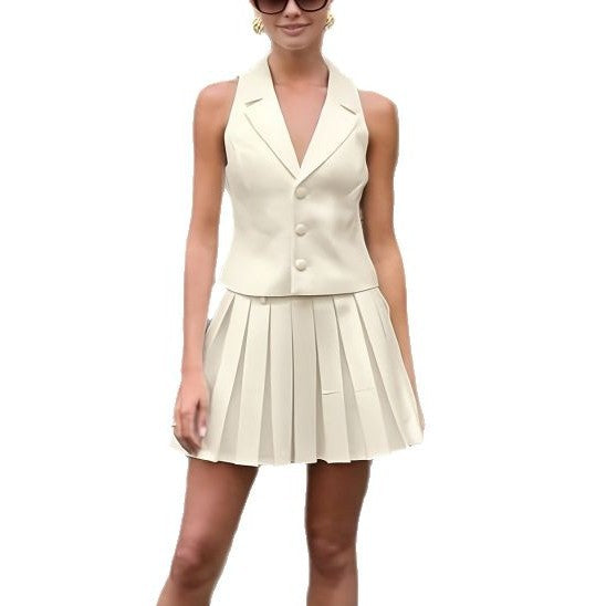 Damen ärmellose Blazer mit plissiertem Rock R&B