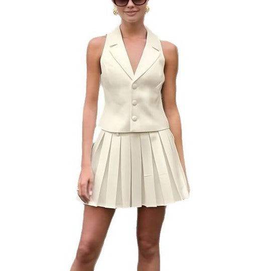 Damen ärmellose Blazer mit plissiertem Rock R&B