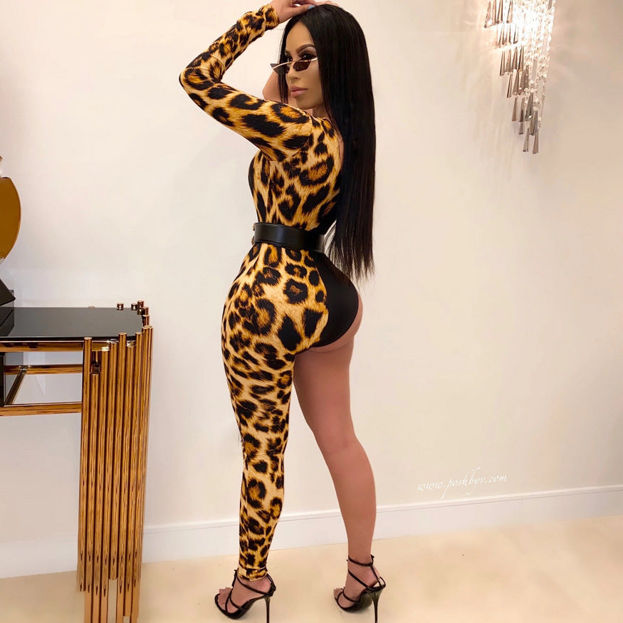 Damen Figurschmeichelnder Einteiler mit asymmetrischem Design und Leopardenmuster R&B