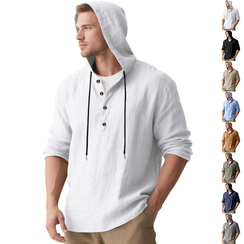 Herren lässiges Kapuzenhemd mit Knopfleiste und hochwertigem Baumwollmaterial R&B