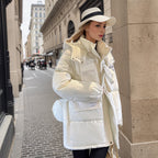 Damen modische Steppjacke mit praktischer Kapuze und großen Taschen