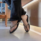 Damen Zehentrenner Sandalen mit dekorativen Perlendetails und komfortablem Fußbett R&B