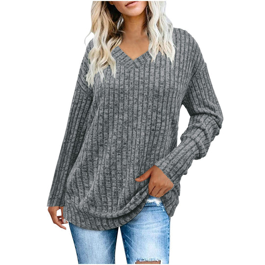 Damen V-Ausschnitt Pullover mit Rippstruktur R&B