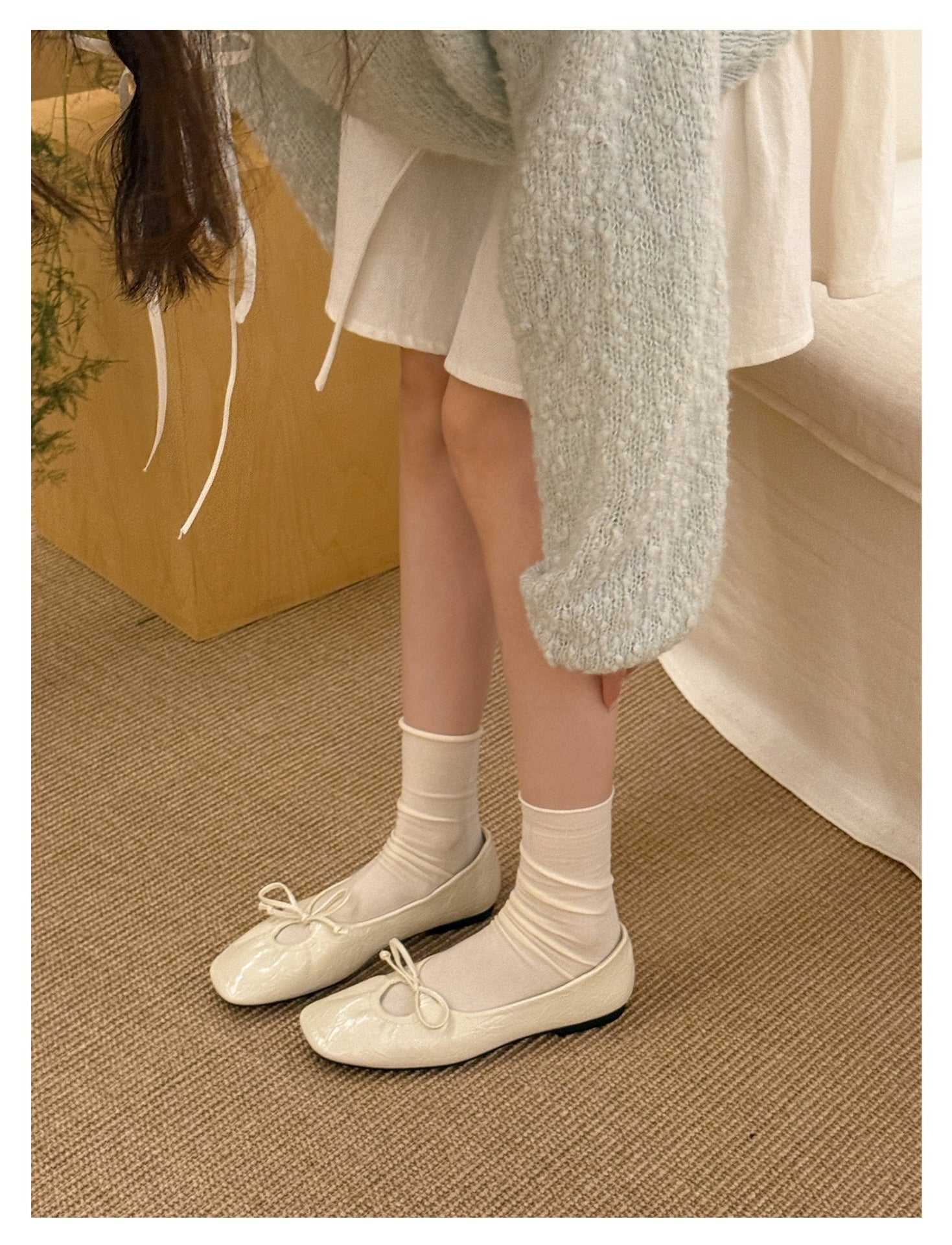 Damen elegante Ballerinas mit geschmeidigem Glanz und dekorativem Schleifchen