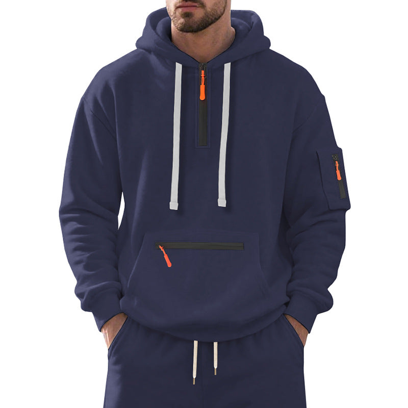 Herren funktionaler Kapuzenpullover mit Reißverschluss und seitlichen Taschen R&B