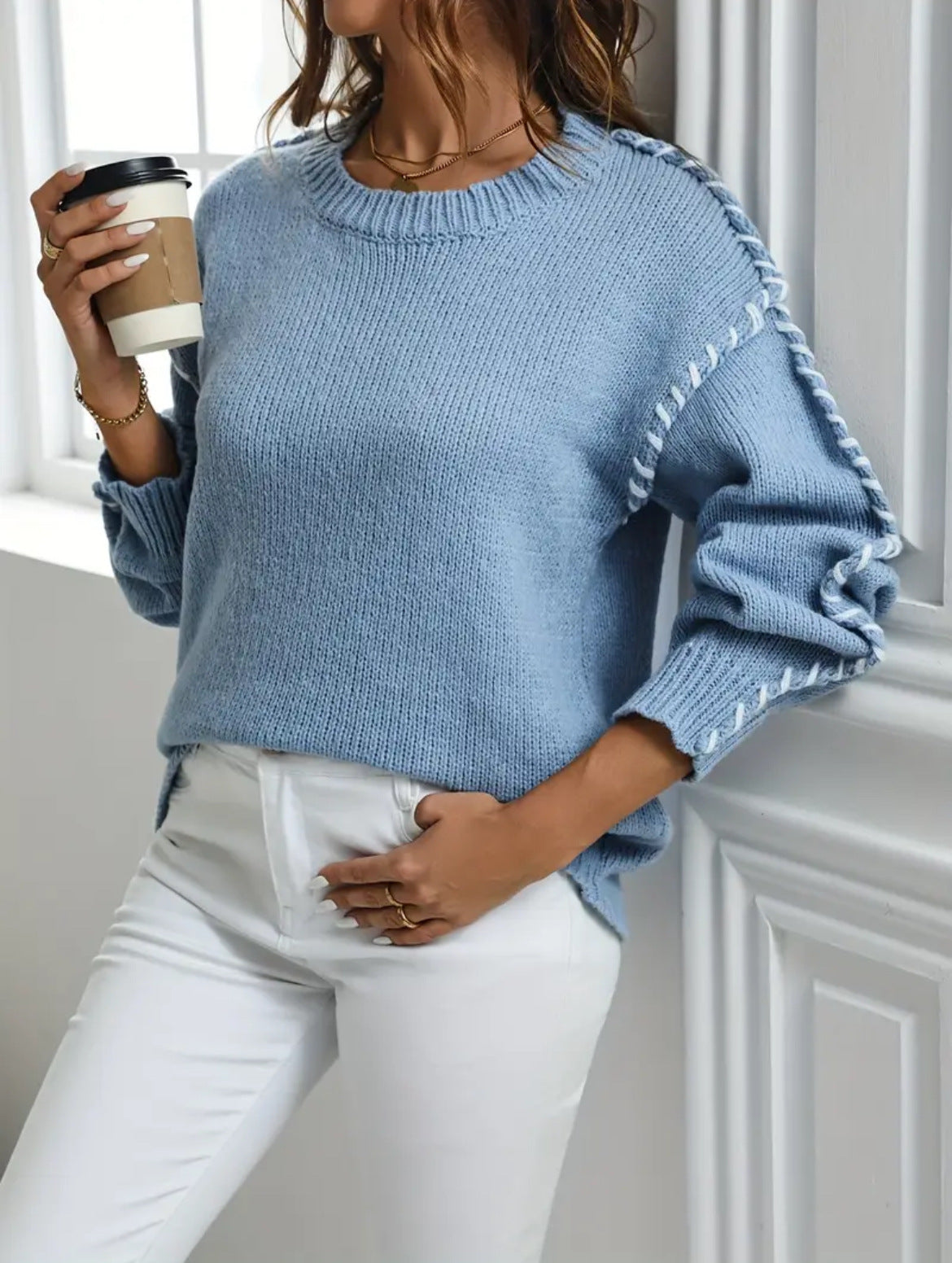 Damen Großer Strickpullover mit dekorativem Saum