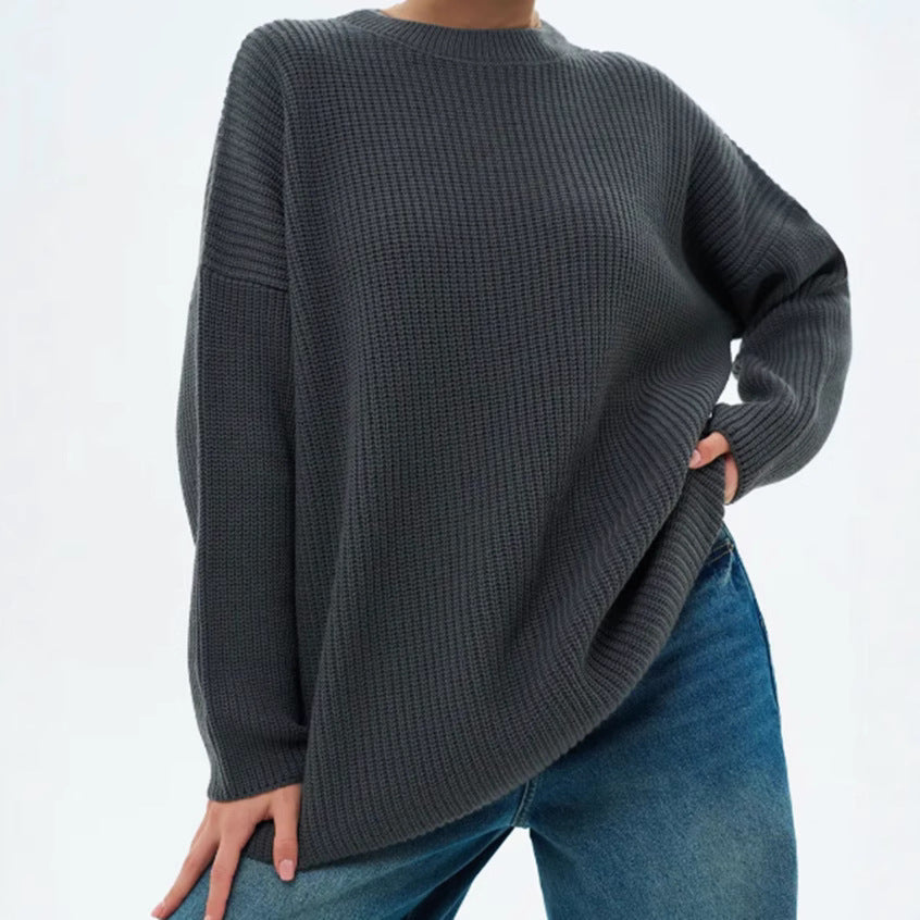 Damen Lässiger Grobstrickpullover mit weiten Ärmeln und modernem Schnitt