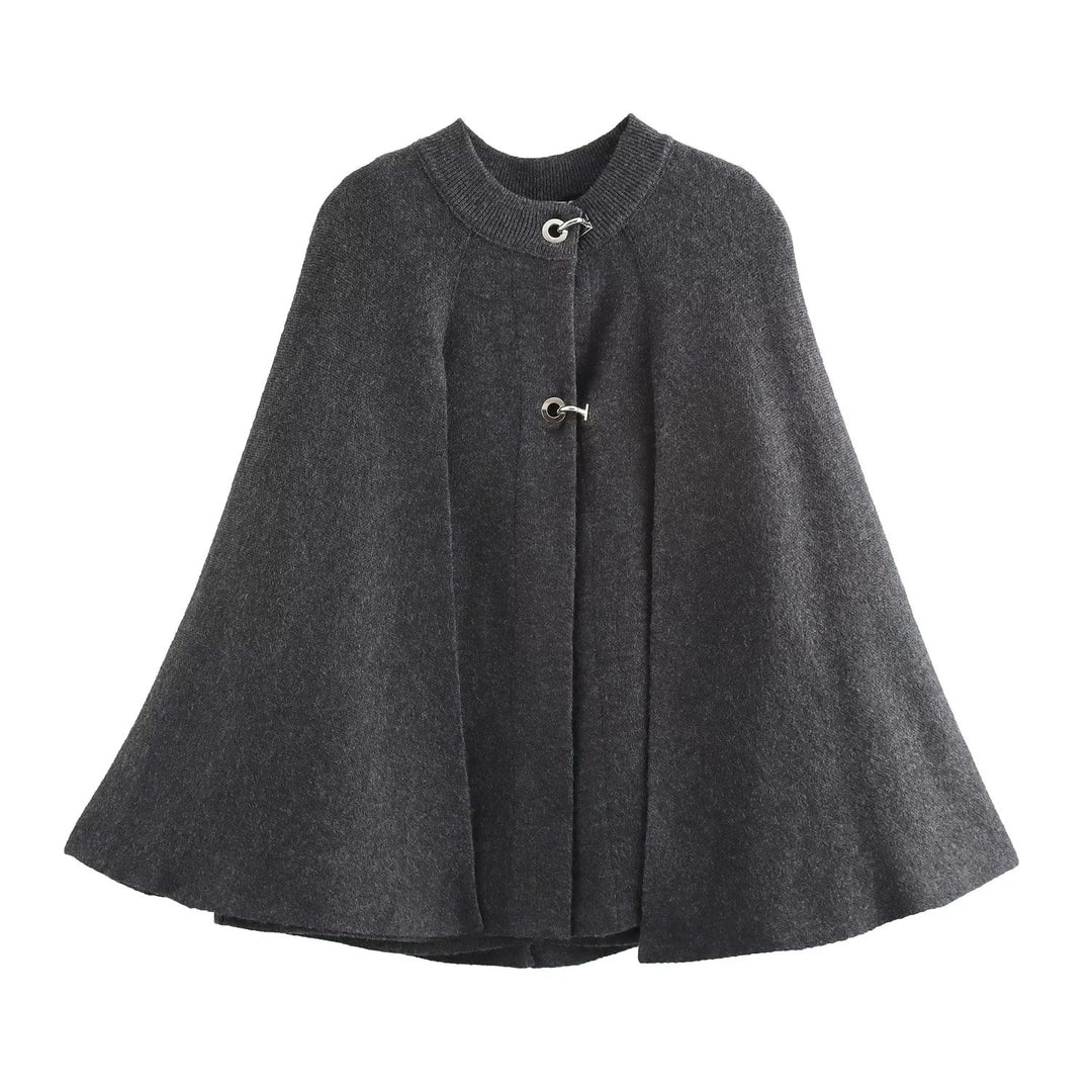 Damen modische Umhangjacke mit elegantem Stehkragen und dekorativen Knopfdetails R&B