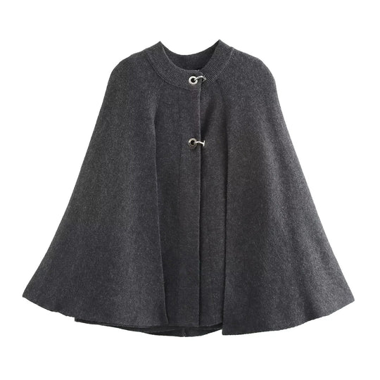Damen modische Umhangjacke mit elegantem Stehkragen und dekorativen Knopfdetails R&B