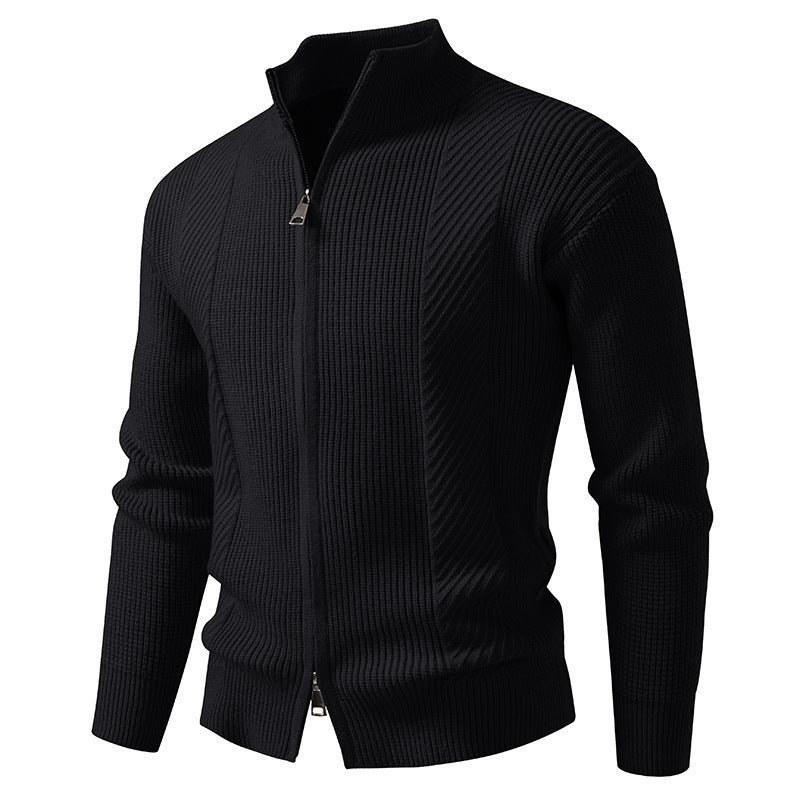 Herren modische Strickjacke mit Stehkragen und durchgehendem Reißverschluss R&B