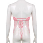 Damen Spitzen-Crop-Top mit elegante Raffung und transparenter Details R&B