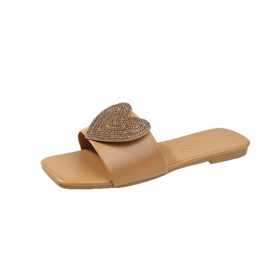 Damen elegante Slipper mit Herz-Applikation und funkelnden Strasssteinen R&B