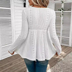 Damen nan romantische Broderie-Anglaise Tunika mit Taillen-Spitzenband und V-Ausschnitt R&B