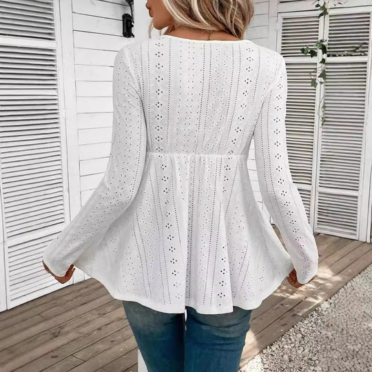 Damen nan romantische Broderie-Anglaise Tunika mit Taillen-Spitzenband und V-Ausschnitt R&B